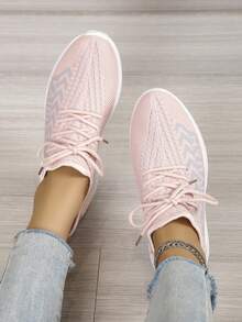 女士休闲运动鞋，柔软鞋底，网眼透气，防臭，日常通勤舒适 - 粉色 - 查看 3