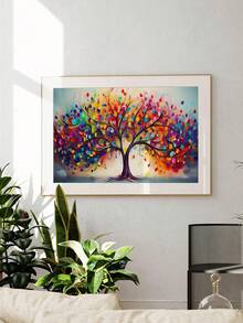 1Pc Vibrant Tree Of Life Canvas Art - Frameless Modern Wall Decor For Living Room & Bedroom, Colorful Abstract Design , Perfect For Contemporary Home Decoration, House Decor,Frameless.