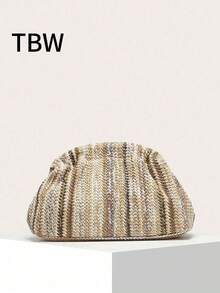 女士手提包，编织包，纯色，大容量，经典复古，按扣开合，适合度假旅行