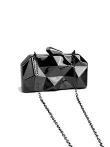 Women's European And American Fashion Asymmetric Metal Box Bag, Crossbody Chain Bag, High-End Evening Clutch, Formal Party Bag - Black - View 6