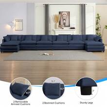 Puremind Modern 217.3'' Oversize U-Shaped Modular Sectional Sofa With 2 Ottomans,8-Seat Cloud Couch, Modern Chenille Sofa Sleeper Deep Seat Couches - 藏蓝色 - 查看 3
