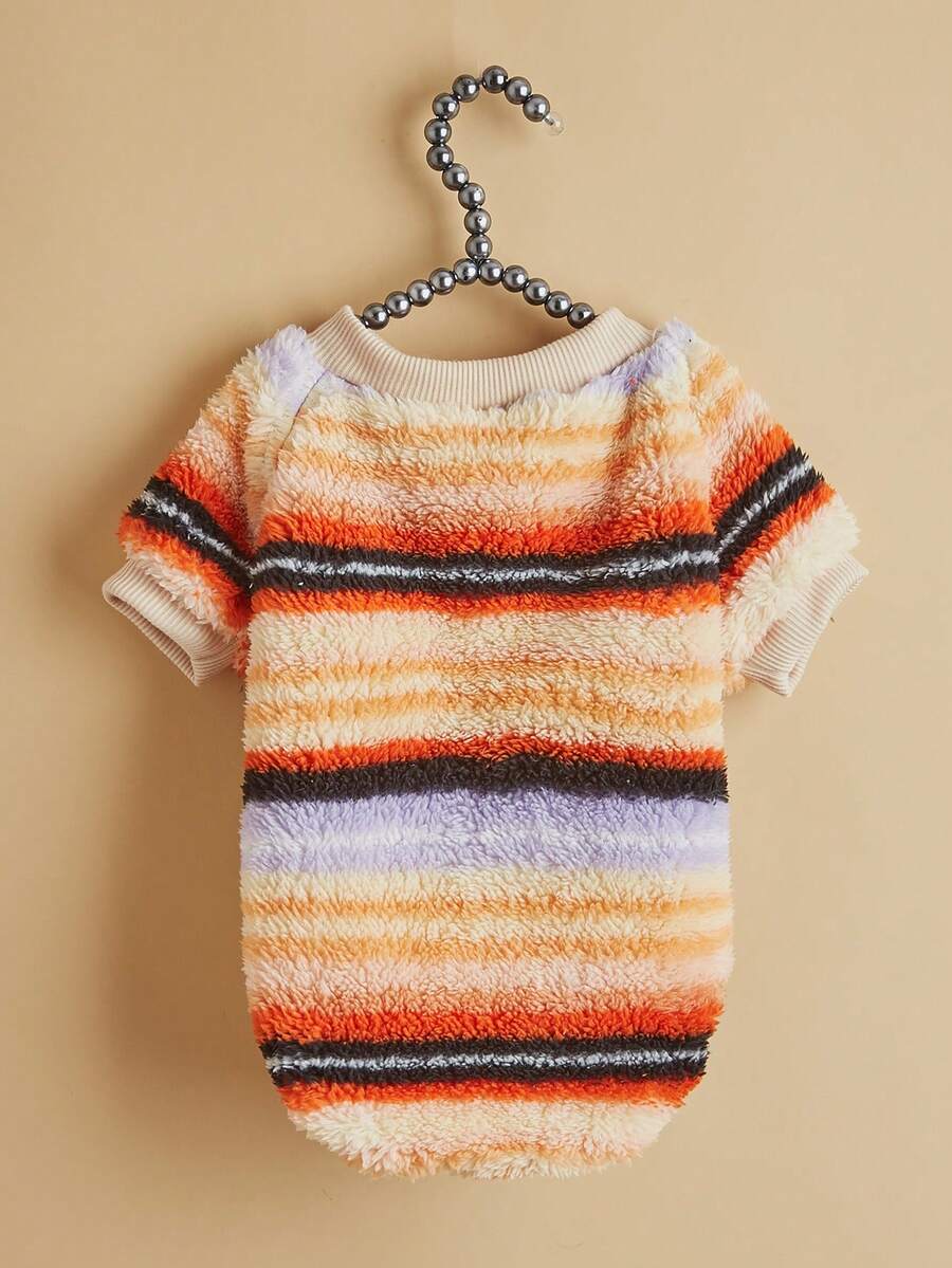 EOO 1pc Cat & Dog Universal Fashion New INS Style Warm Striped Pattern Autumn/Winter Plush Pet Sweatshirt - Multicolor - View 1