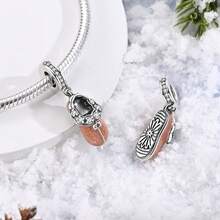 1 Pc Sliver Color Sparkling Winter Series Snowman Snowflake Ski Shoes Snow Boots Slippers Earflap Scarf Penguin Elk Polar Bear Charm Fit Original Bracelet Necklace Pendant Beads For Diy Jewelry Making Women Girl Christmas Party Jewelry Gift For Friends