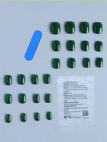 24Pcs Short Square Glitter Design French Tip Press On Nails Short Perfect Fit Acrylic Fake Nails Set, Include:1Pc Jelly Glue And 1Pc Nail File, French Tip Nails For Women And Girls Daily Life And Party Use Nail Supplies Nails 9NLN - 深綠色 - 查看 3