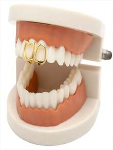 Hiphopowe, podwójne, puste w środku, serduszkowe grille na zęby, codzienne, pozłacane 14-karatowym złotem nakładki na zęby dla kobiet i mężczyzn, biżuteria, grille dentystyczne, popularne aparaty ortodontyczne hip-hop i ozdoby na zęby w stylu rap w Europie i Ameryce, złote zęby na Halloween, wydrążone wzory w kształcie serca i punkowe złocenie (dostawa losowa)