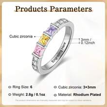 1pc Personalized Birthstone Ring, Custom Ring, Gemstone Ring, Gift For Her, Birthstone Jewelry, Birthday Gift, Mother's Day Gift - Silver - View 7