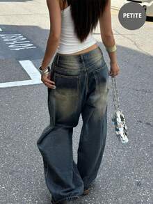 2025 新款女式复古休闲男友风宽松直筒牛仔裤，四季百搭 - 深色水洗藍 - 查看 8