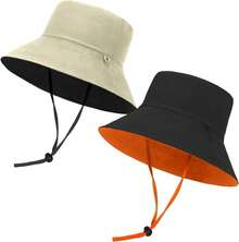 2 Piezas Sombreros de Sol para Mujer Reversible, Sombrero para el Sol con Una Cuerda Desmontable a Prueba de Viento, Protección UV UPF 50+, Perfecto para Exteriores, Playa, Escalada, Camping y Pesca. - 1 - Ver 2