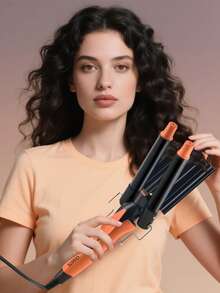 CRASTS Ferro de Ondular 3 em 1, Controle de Temperatura, Onda Grande, Cachos Grandes, Ondulação a Água, Laranja