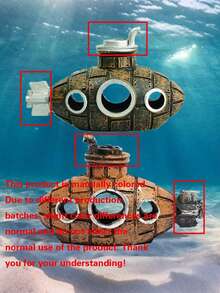 1pc Sunken Ship/Submarine Decor, Aquarium Ornament, Fish Tank Landscape Breeding Shelter - Brown - View 6