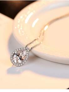 925 SILVER DROP NECKLACE With Warranty Zirconia Trimmer For Women Delicate 18K GOLD PLATED SEMI-JEWELRY - 銀色 - 查看 4