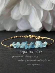 Aquamarine Bracelet Made Of Natural Stone Crystal Has Calming Energy And Can Relieve Stress. Fashion Gift For Women - Aquamarine - View 5