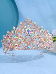 1pc Luxury Crystal Baroque Style Vintage Queen Crown, Elegant Sparkling Bridal Wedding Headpiece, Suitable For Princess Events, Parties, Performances