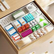 Expandable Drawer Organiser – Adjustable Kitchen Utensil Tray For Forks, Spoons, Knives And Chopsticks, Multi-Compartment Divider, Durable Plastic, Space-Saving Design (Height Under 27cm), Kitchen Storage | Modern Kitchen Accessory | Multi-Purpose Organiser For Drawers And Tables