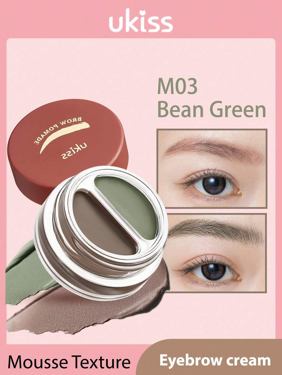 ukiss Dual-Tone Eyebrow Styling Pomade, Mousse Texture, Quick Shaping Natural Eyebrow Makeup, Nourishing, Tinted, Volumizing, Lightweight & Smooth, Long-Lasting, Quick-Drying, Waterproof & Sweat-Resistant, Eye Makeup - M03 Bean Green - View 1