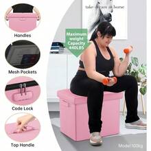 Storage Ottoman Foot Rest Stool With Lock & Handles Fireproof Folding Leather Footstool Bench With Storage  For Living Room Bedroom Home Office Dorm 17x13x13in Pink - 粉色 - 查看 7