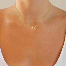 Collar de cruz de oro delicado para mujer, chapado en oro de 18 quilates/plata con colgante de cruz pequeña, gargantilla de cuerno italiano, collar de cornisa, collar en capas de circonita cúbica simple para regalo para niñas - Satélite de 2 capas-GD - Ver 6