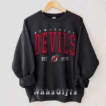 New Jersey Devils Sweatshirt, New Jersey Hockey Crewneck, Retro New Jersey Hockey Shirt, Retro New Jersey Devils Ice Hockey Fan Sweater - 黑色 - 查看 7