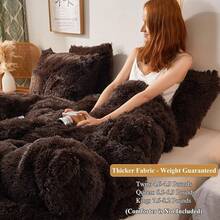 Plush Shaggy Duvet Cover Set, Ultra Soft Fluffy Bedding Sets 3 Pieces (1 Fuzzy Comforter Cover + 2 Pillow Cases), Zipper Close (, Pink), Luxury Bedding - 咖啡 - 查看 3