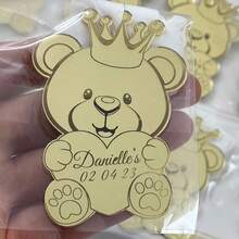 Gold Custom Acrylic Mirror Tags, Teddy Bear Party Gift Tag, Teddy Bear Baby Shower Favor Tags, Birthday Gift Tags, Thank You Gift Tag - Gold - View 7