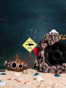 1pc Sunken Ship/Submarine Decor, Aquarium Ornament, Fish Tank Landscape Breeding Shelter - Brown - View 3