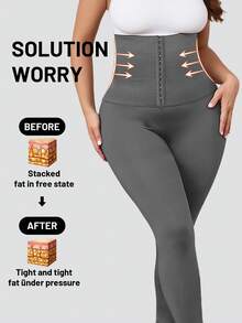 1pc Plus Size High Waist Yoga Pants With Buttons, Slimming Waist, Versatile For Workout, Casual Wear, All Season