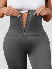 1pc Plus Size High Waist Yoga Pants With Buttons, Slimming Waist, Versatile For Workout, Casual Wear, All Season