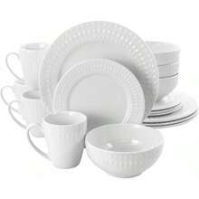 Hayes 16 Piece Square Porcelain Dinnerware Set In White - White - Round 2 - View 1