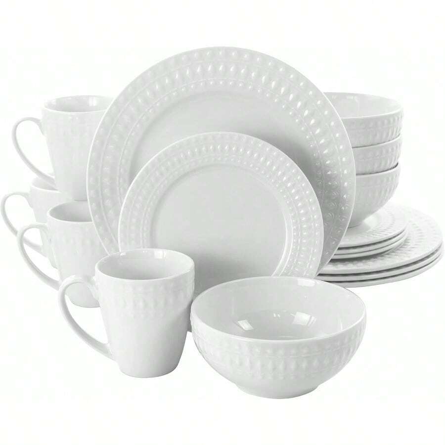Hayes 16 Piece Square Porcelain Dinnerware Set In White - White - Round 2 - View 1
