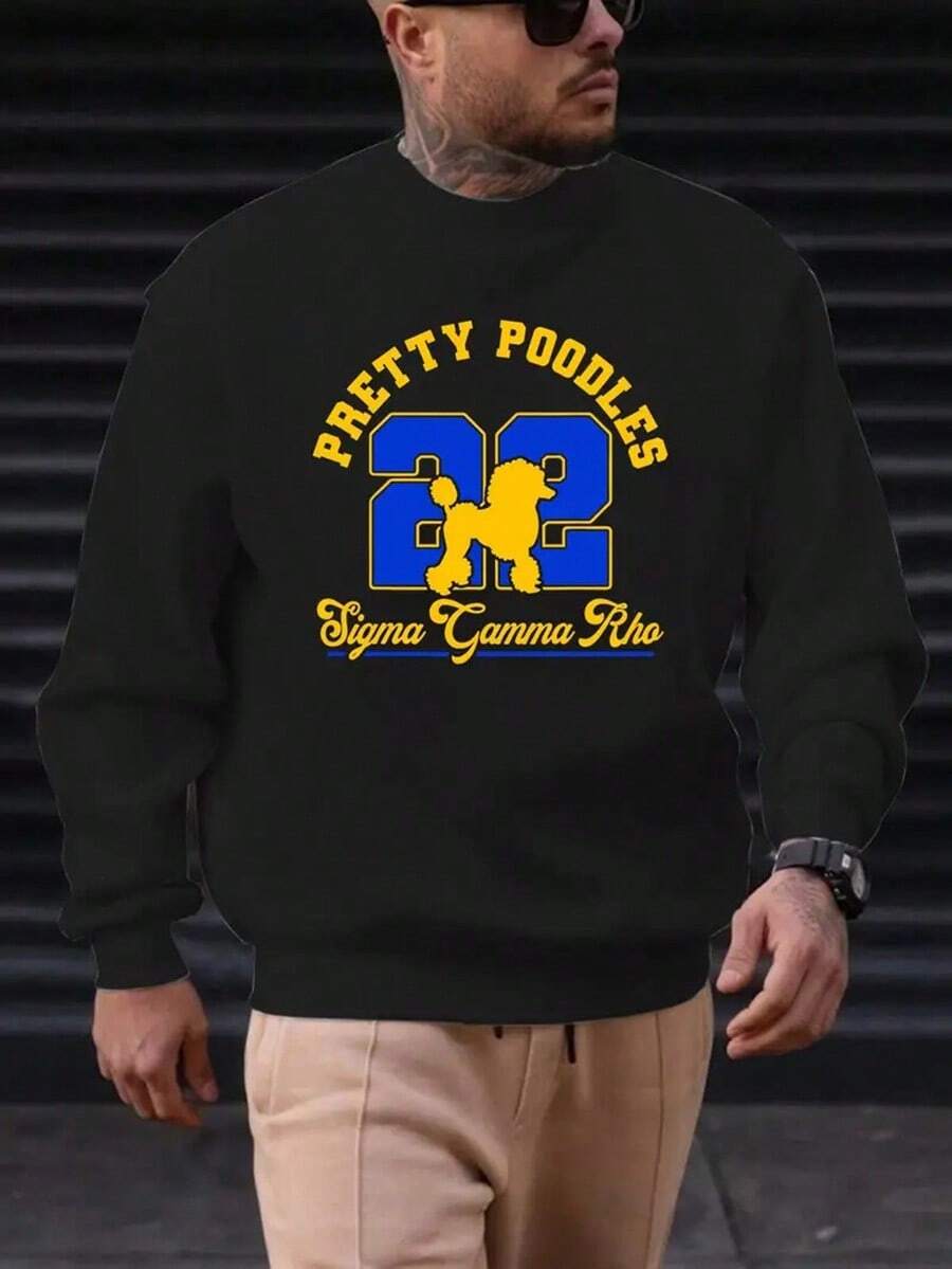 Men's Casual Olive Green Hoodie With Pretty Poodles 22 Graphic Print - Soft Round Neck Pullover, Machine Washable Regular Fit Sweatshirt For Casual Attire, Sweater Hoodie, Sigma Gamma Rho Theme, Comfortable Knit Fabric,Fall Hoodies,Men's Fall Clothes,Street Wear,Halloween,Mens Hoodies,Y2k Clothes,Jesus Hoodie,Thanksgiving Day,Nightmare Before Christmas,Christmas - 黑色 - 查看 1