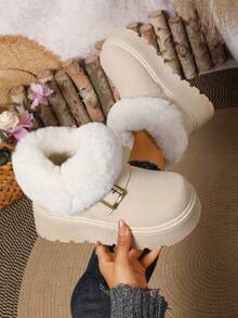 Plush Velvet Strap Thermal Lined House Slippers - White - View 3