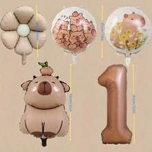 Balões grandes de alumínio em formato de capivara marrom chocolate, com números de 0 a 9, adequados para decoração de festas de aniversário com tema animal. Duráveis, à prova d'água e reutilizáveis. - Multicolorido - Ver 12