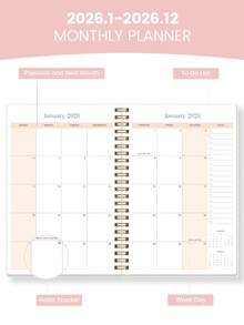 Trees 2026 Monthly Planner - 12 Months Spiral Bound Weekly Planner Notebook With Calendar Grid, Notes And Task List - Ideal For Goal Setting, Productivity And Daily Use - Suitable For Home, Office And School, Office Desk Accessories - Pink - View 6