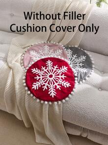 1 Stück Weihnachts-Rot Schneeflocke bestickte runde Kissenbezug, geeignet für Inneneinrichtung, Weihnachtsdekokissenbezug, Kissenfüllung nicht enthalten
