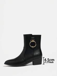 Bottines noires à boucle, à fermeture éclair latérale, à talon compensé, à bout pointu, chaudes et confortables, pour le bureau, pour femmes - Noir - Voir 5