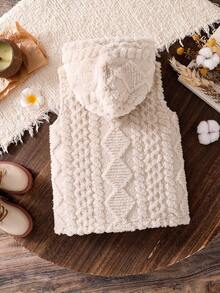 1pc Spring/Autumn New Young Girl Vest Jacket, Young Girl Beige Sleeveless Hooded Plush Decorated Vest Jacket, Young Girl Fashion Soft Warm Casual - Beige - View 2