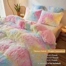 Plush Shaggy Duvet Cover Set, Ultra Soft Fluffy Bedding Sets 3 Pieces (1 Fuzzy Comforter Cover + 2 Pillow Cases), Zipper Close (, Pink), Luxury Bedding - Rainbow - 查看 3
