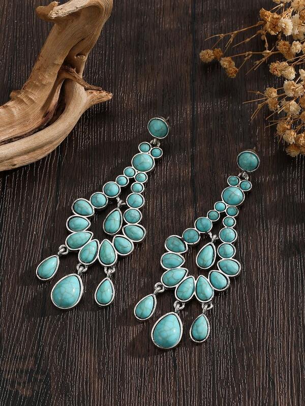 1 Pair Vintage Palace Style Turquoise Dangle Earrings, Elegant Lady Elegant Earrings, Gift For Sisters