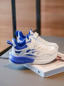 New Stylish Contrast Color Hook And Loop Sports Shoes For Teenagers - Shock Absorbing Breathable Mesh Shoes, Comfortable Lining Won't Hurt Feet, Suitable For Outdoor Running And Walking, All Season Wear