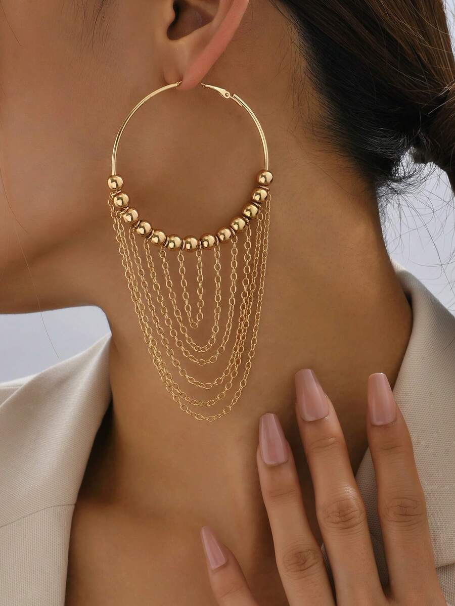 1 pereche de cercei rotunzi eleganți și la modă, cu ciucuri, potriviți pentru orice ocazie