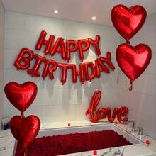 220/13件套红色生日快乐气球套装，包含“生日快乐”字母气球、连体“LOVE”气球和一个18英寸红色心形铝箔气球。适用于生日派对、生日装饰、派对用品、浪漫情人节家居装饰、家居装饰。 - 彩色 - 查看 8
