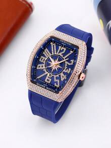 1pc Men's Luxury Starry Sky Barrel Shaped Watch With Silicone Strap - Blue - View 9