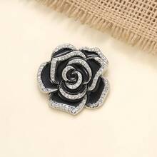 1pc Sparkling Black Camellia Brooch, Made Of Alloy, Enamel Pins For Ladies,Ideal For Pairing With Suits, Shirts, Jackets, Dresses, Showcasing Elegance And Style Christmas Gift