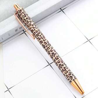 1pc Multi-Color Options Hot Transfer Leopard Pattern Round Ballpoint Pen Neutral Pen Signature Pen Large Leopard Small Leopard New Leopard Cute Girl Leopard Press Pen Multicolor Hot Transfer Flower Film Metal Pen