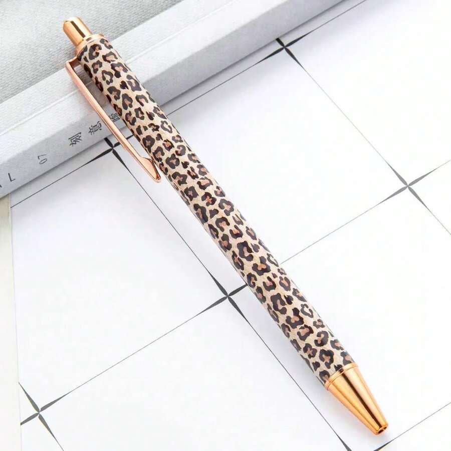 1pc Multi-Color Options Hot Transfer Leopard Pattern Round Ballpoint Pen Neutral Pen Signature Pen Large Leopard Small Leopard New Leopard Cute Girl Leopard Press Pen Multicolor Hot Transfer Flower Film Metal Pen