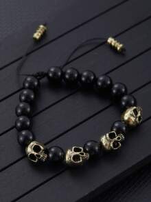 1 szt. Modna, elegancka bransoletka z koralikami i kamieniami w kształcie czaszki - Koraliki - Zobacz 2