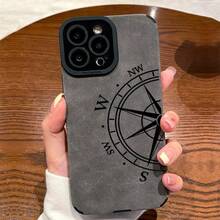 Creative and Broken Compass Pattern Imitation Faux Leather Texture Mobile Phone Case for iPhone 16/16Pro/16ProMax/16Plus/15/15Plus/15Pro/15ProMax, 14/14Plus/14Pro/14ProMax, 13/13Pro/13ProMax, 12/12Pro/12ProMax, 11/11Pro/11Proamx, 7/8plus, XR/Xs/XsMax High