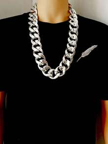 1pc Men's Oversized Faux Gold Chain Necklace, Hip Hop Prop Necklace, Exaggerated Thick Necklace