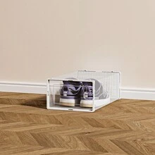 6/10 piezas Cajas de almacenamiento apilables transparentes para zapatos - Cajas de plástico resistente para zapatos con puerta transparente y cajón reforzado | Organizador de armario para zapatillas, contenedores apilables para cajas de zapatos