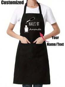 1pc Customized Black Kitchen Cooking Apron, Modern Polyester Oil-Proof Apron, Black Kitchen Apron, Polyester Apron For Garden, Kitchen And Housework Perfect For Home, Restaurant, And Kitchen Cooking